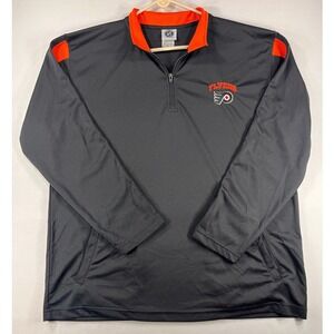 NHL Philadelphia Flyers Quarter Zip Pullover Mens Large Grey Orange Active Top